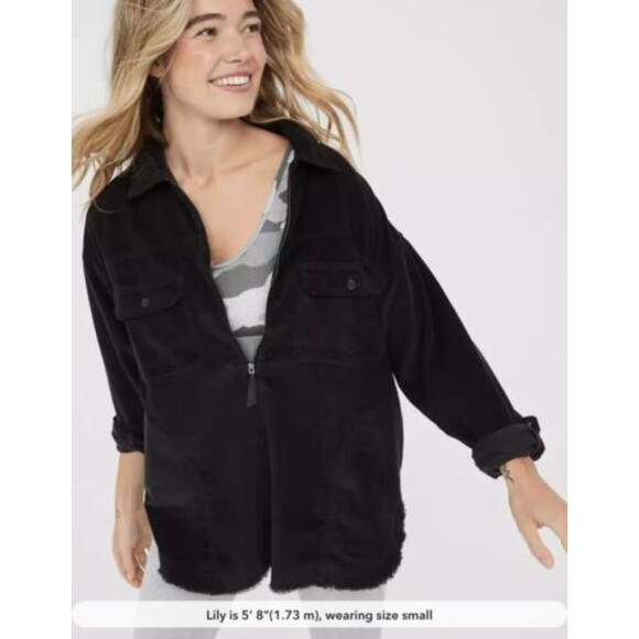 OFFLINE By Aerie Corduroy Quarter Zip Shacket Shirt, Charcoal Gray, Size S - Picture 1 of 11